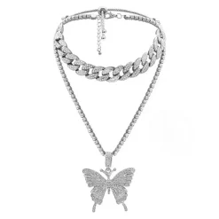 Necklaces & Chokers*Boogzel Clothing Butterfly Rhinestone Layered Necklace