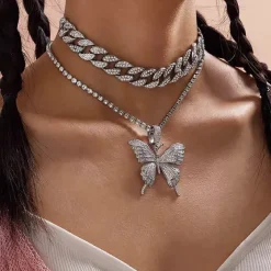 Necklaces & Chokers*Boogzel Clothing Butterfly Rhinestone Layered Necklace