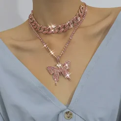 Necklaces & Chokers*Boogzel Clothing Butterfly Rhinestone Layered Necklace