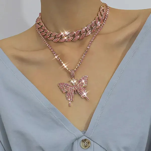 Necklaces & Chokers*Boogzel Clothing Butterfly Rhinestone Layered Necklace