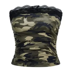 Y2K Tops|Crop Tops*Boogzel Clothing Camouflage Lace Tube Top Green