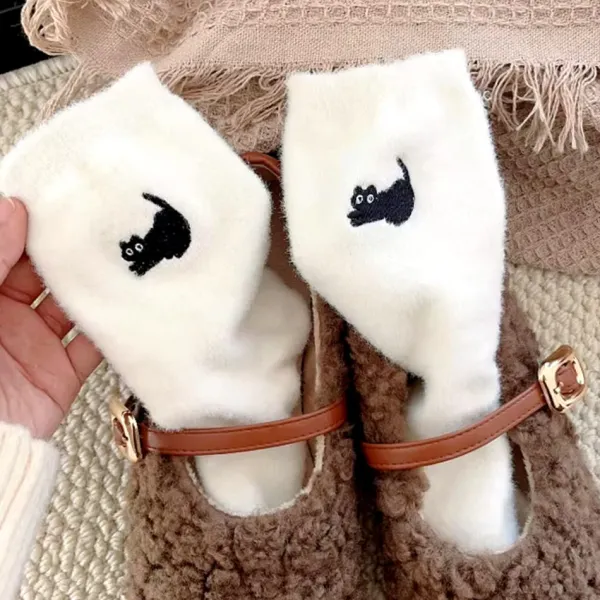 Socks*Boogzel Clothing Cat Embroidery Fuzzy Socks