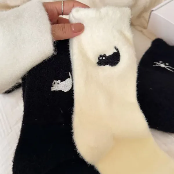 Socks*Boogzel Clothing Cat Embroidery Fuzzy Socks