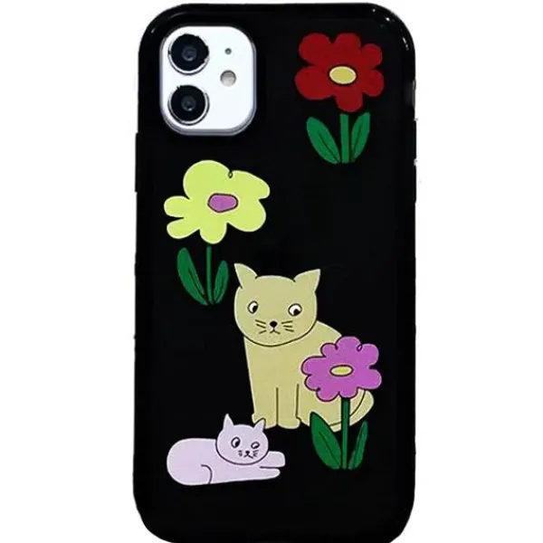 Iphone Cases*Boogzel Clothing Cat Flower iPhone Case Black
