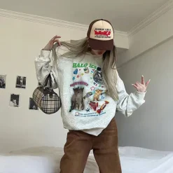 Hoodies*Boogzel Clothing Cat Planet Graphic Sweatshirt Grey