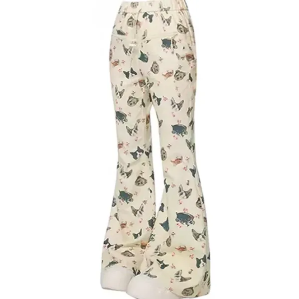 Pants & Trousers*Boogzel Clothing Cat Print Graphic Pants Beige
