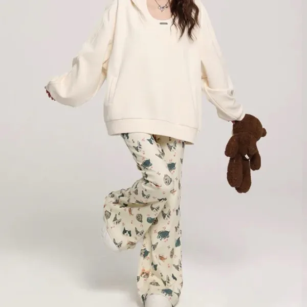 Pants & Trousers*Boogzel Clothing Cat Print Graphic Pants Beige