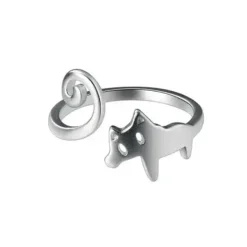 Rings*Boogzel Clothing Cat with Long Tail Ring Silver