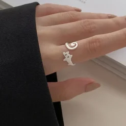 Rings*Boogzel Clothing Cat with Long Tail Ring Silver