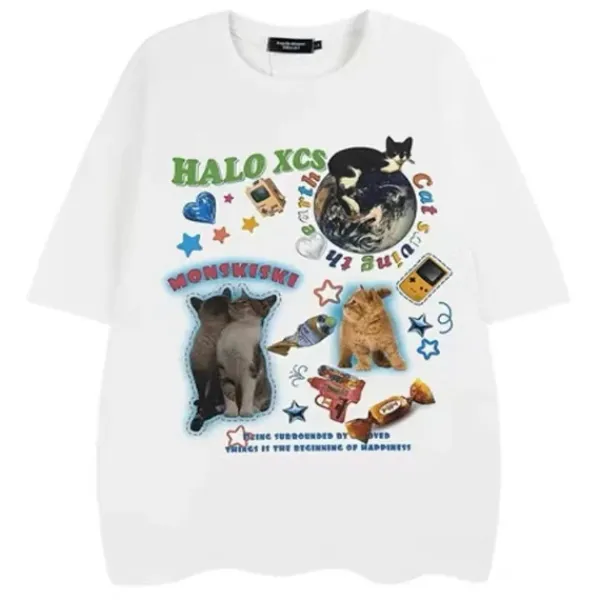 Aesthetic T-Shirts & Graphic Tees*Boogzel Clothing Cat's Planet Graphic Tee White