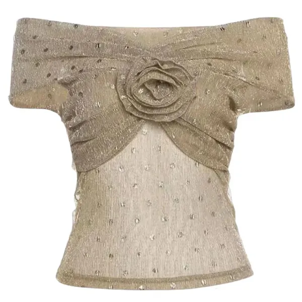 Crop Tops*Boogzel Clothing Charming Rose Bardot Mesh Top Beige