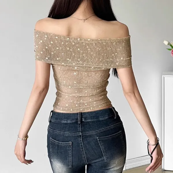 Crop Tops*Boogzel Clothing Charming Rose Bardot Mesh Top Beige