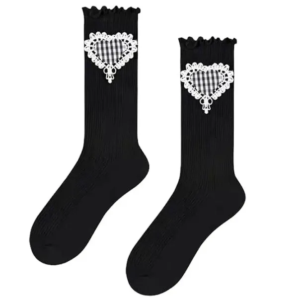 Socks*Boogzel Clothing Checker Heart Knee Socks