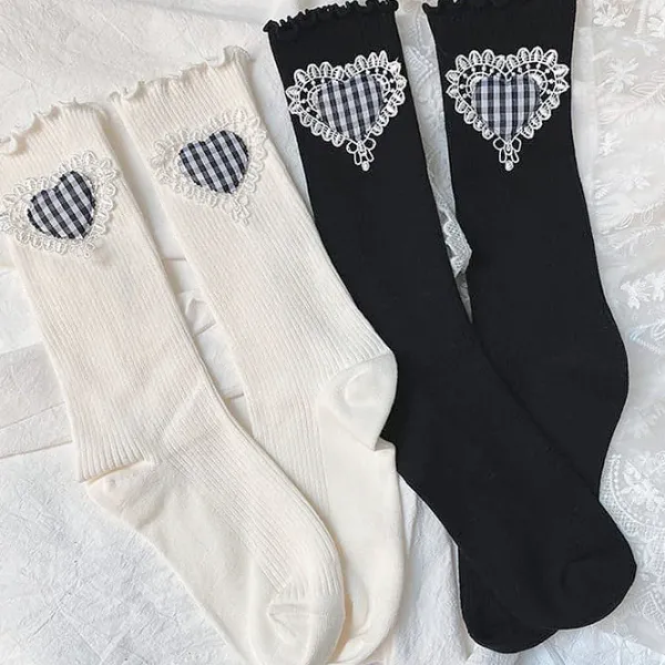 Socks*Boogzel Clothing Checker Heart Knee Socks