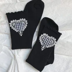 Socks*Boogzel Clothing Checker Heart Knee Socks