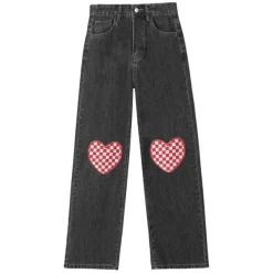 Jeans*Boogzel Clothing Checker Heart Wide Jeans