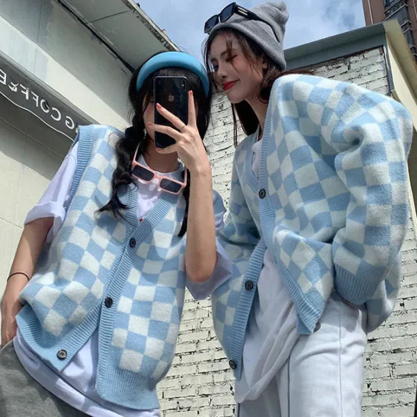Knit Vests|Knit Cardigans*Boogzel Clothing Checker Vest
