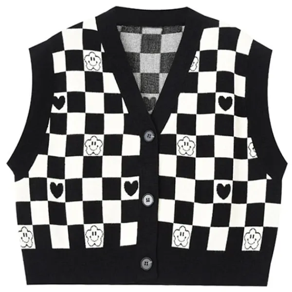Knit Vests*Boogzel Clothing Checkerboard Cropped Vest Black/white