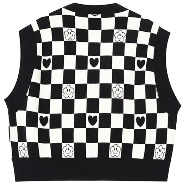Knit Vests*Boogzel Clothing Checkerboard Cropped Vest Black/white