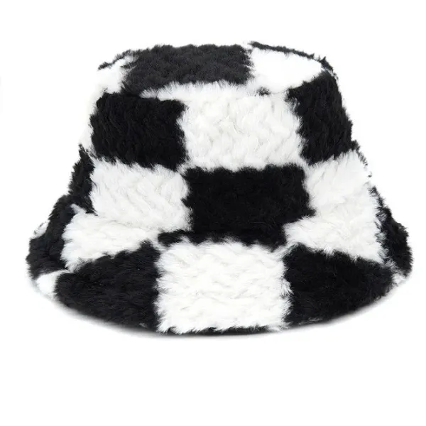 Hats*Boogzel Clothing Checkered Fuzzy Bucket Hat