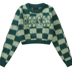 Sweaters*Boogzel Clothing Checkered Fuzzy Crop Sweater