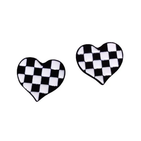 Earrings*Boogzel Clothing Checkered Heart Earrings
