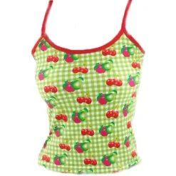 Y2K Tops*Boogzel Clothing Cherry Print Gingham Top Green/red