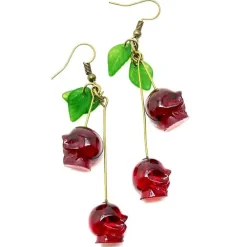 Earrings*Boogzel Clothing Cherry Skulls Earrings Red