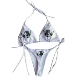 Swimwear*Boogzel Clothing Cherub Print Cute Bikini Set White