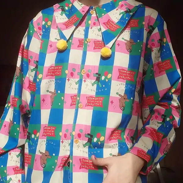 Long Sleeve Tops*Boogzel Clothing Circus Core Aesthetic Collar Shirt Blue