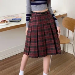 Skirts*Boogzel Clothing Classic Pleated Midi Skirt Red