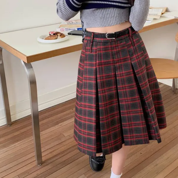 Skirts*Boogzel Clothing Classic Pleated Midi Skirt Red