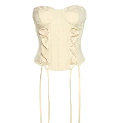 Y2K Tops|Corset Tops*Boogzel Clothing Clean Girl Aesthetic Lace Up Corset Beige