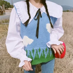Knit Vests*Boogzel Clothing Cloud Knit Vest Blue