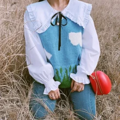 Knit Vests*Boogzel Clothing Cloud Knit Vest Blue