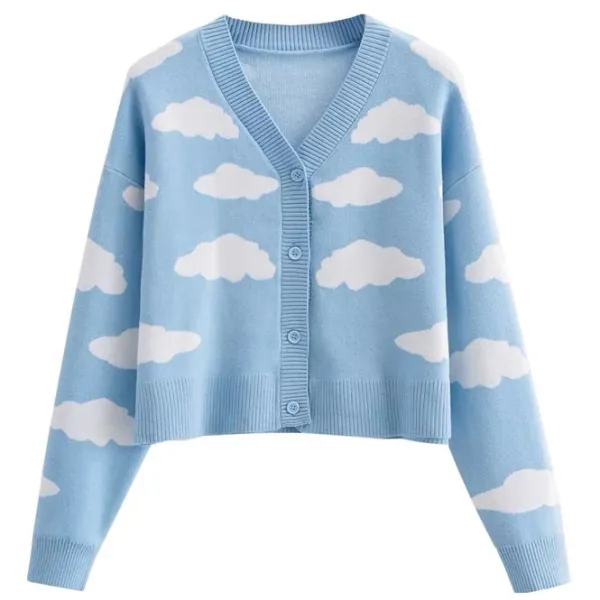Knit Cardigans*Boogzel Clothing Clouds Knit Cropped Cardigan Blue