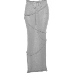 Skirts*Boogzel Clothing Coastal Knit Crochet Maxi Skirt Grey