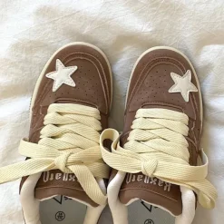 Aesthetic Sneakers*Boogzel Clothing Coffee Cream Star Sneakers Brown