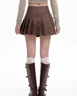 Skirts*Boogzel Clothing Coffee Cream Heart Buckle Mini Skirt Brown