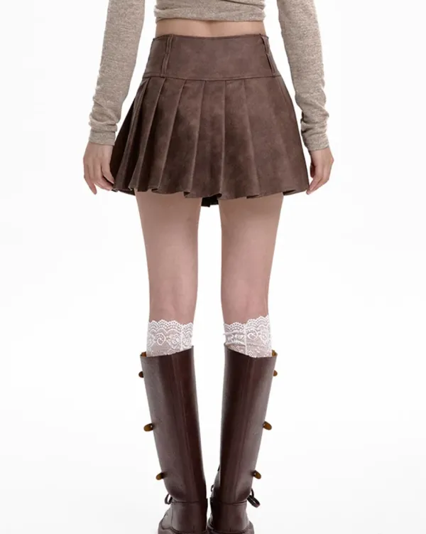 Skirts*Boogzel Clothing Coffee Cream Heart Buckle Mini Skirt Brown