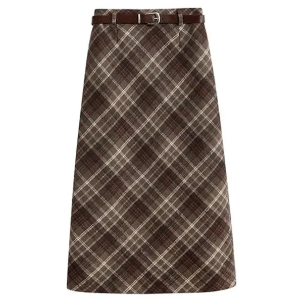 Skirts*Boogzel Clothing Coffee Cream Plaid Midi Skirt Brown