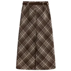 Skirts*Boogzel Clothing Coffee Cream Plaid Midi Skirt Brown
