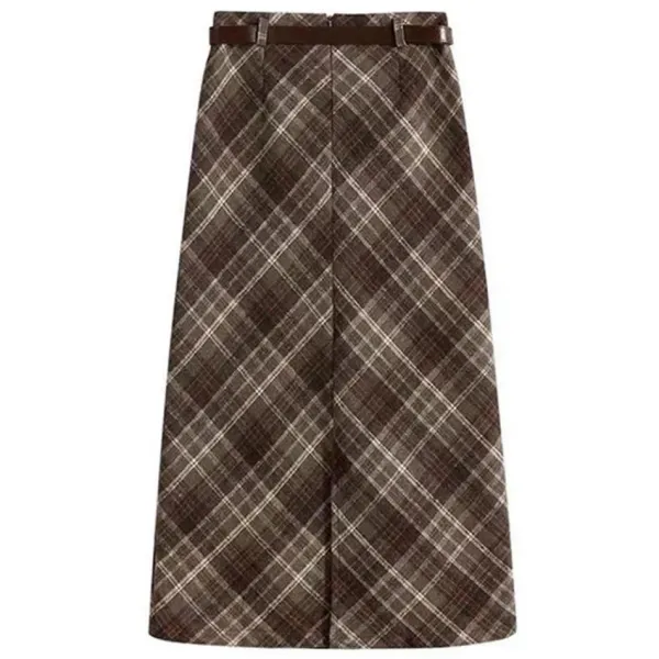 Skirts*Boogzel Clothing Coffee Cream Plaid Midi Skirt Brown
