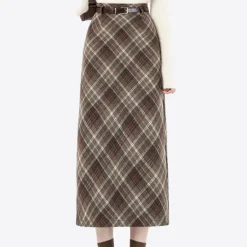 Skirts*Boogzel Clothing Coffee Cream Plaid Midi Skirt Brown