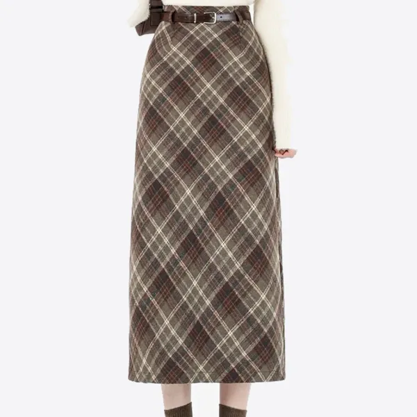 Skirts*Boogzel Clothing Coffee Cream Plaid Midi Skirt Brown