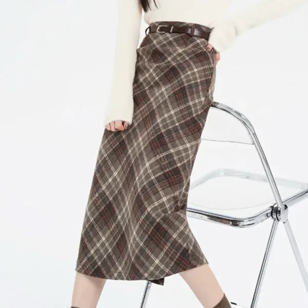 Skirts*Boogzel Clothing Coffee Cream Plaid Midi Skirt Brown