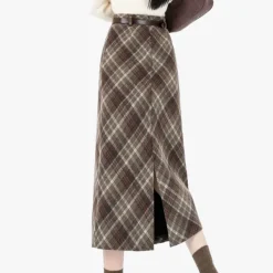 Skirts*Boogzel Clothing Coffee Cream Plaid Midi Skirt Brown