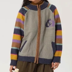 Sweaters*Boogzel Clothing Colorful Striped Indie Kid Zip Sweater Multi