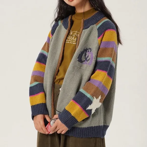 Sweaters*Boogzel Clothing Colorful Striped Indie Kid Zip Sweater Multi