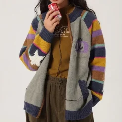 Sweaters*Boogzel Clothing Colorful Striped Indie Kid Zip Sweater Multi